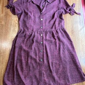 Mauve Button-Up Dress with Short Sleeves